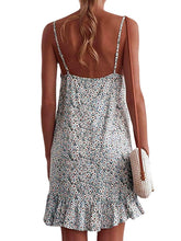 Women's V Neck Sleeveless Floral Ruffle Stylish Loose Dress